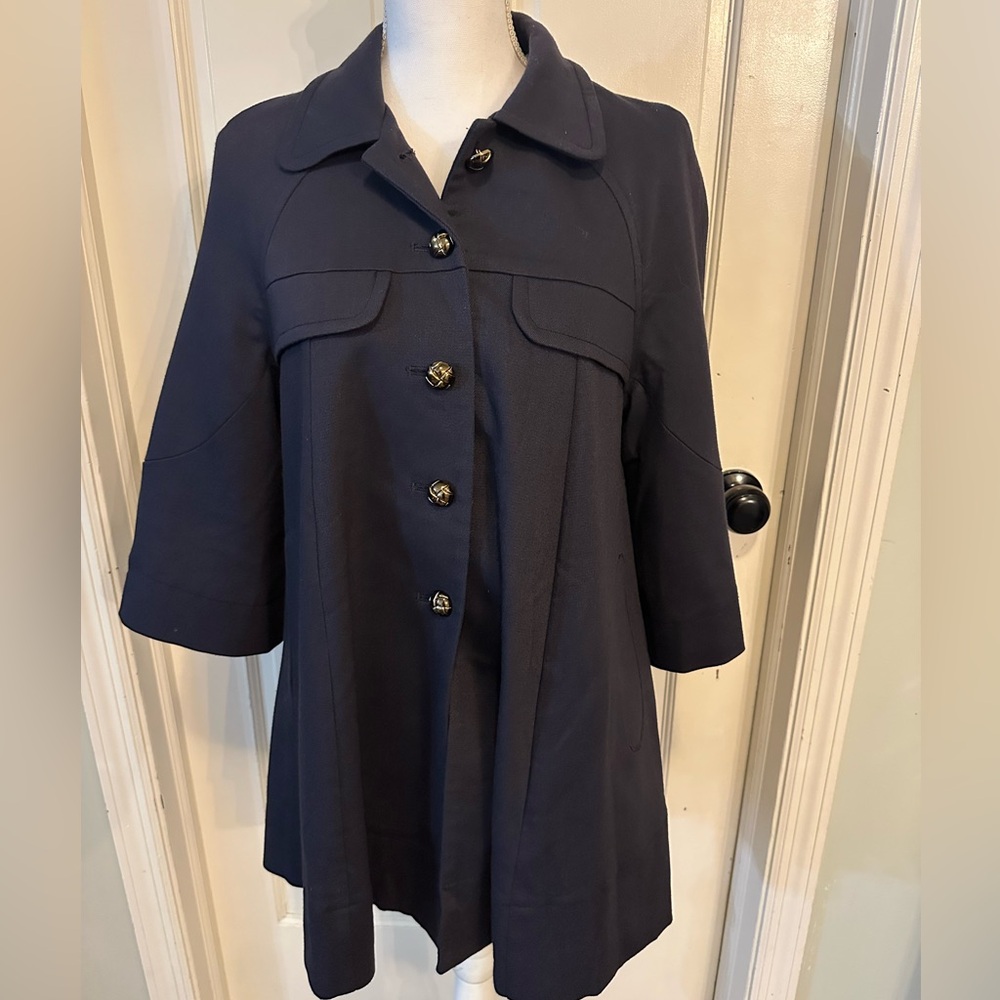 Mini Market navy blue jacket~3/4 bell sleeves~owl lining~ gold buttons~Sz 1/XS-S